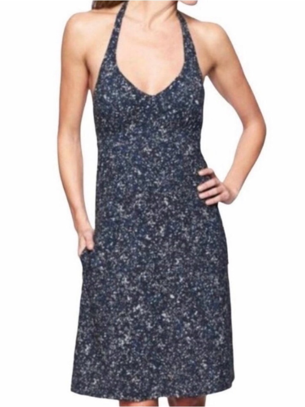 NWT Athleta Pack Everywhere Travel Dress Summer Sandstone Navy Print Size 16
